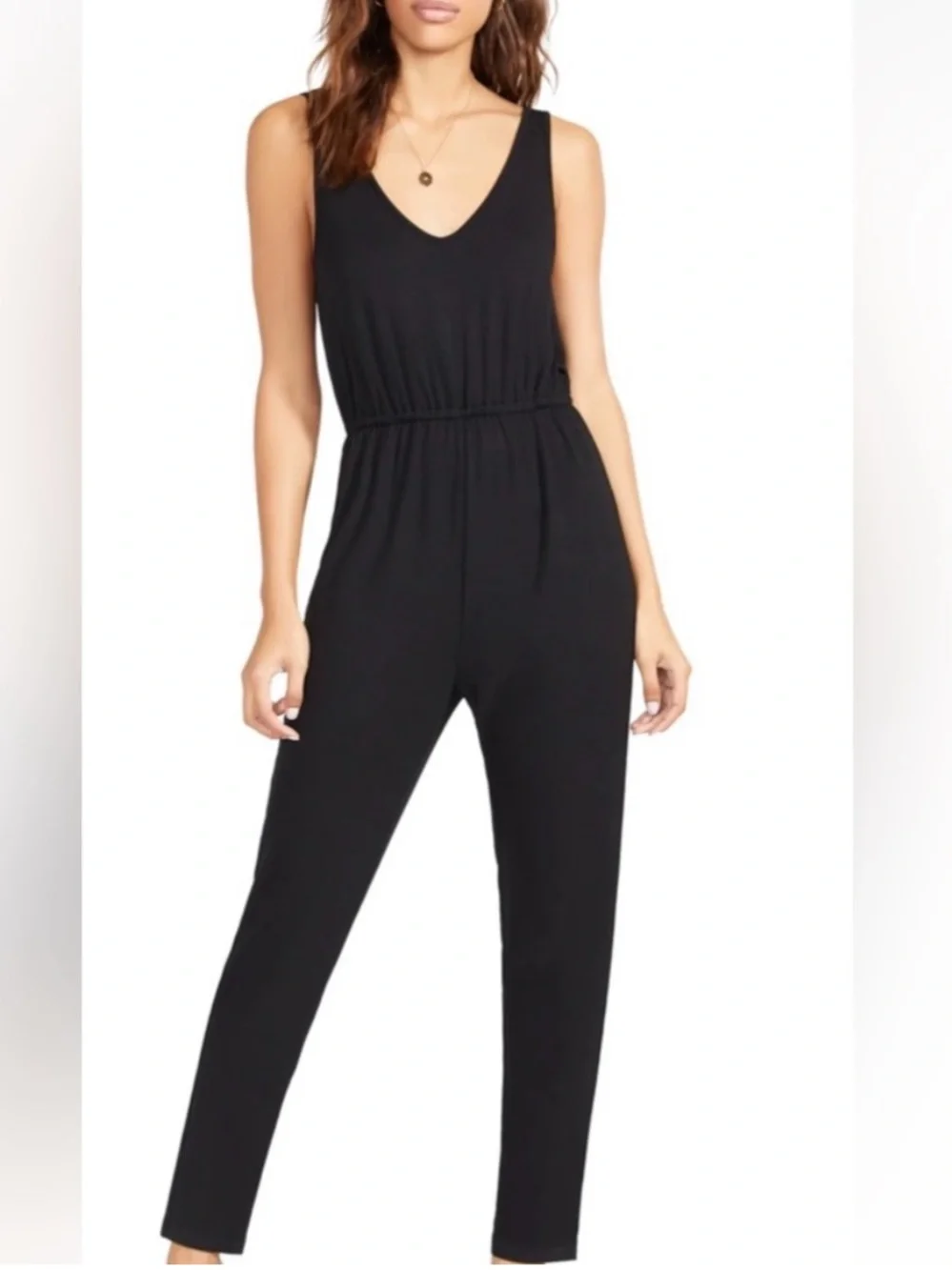 Anthropologie Black Sleeveless V-Neck Jumpsuit sz S